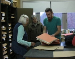 Ruth Clark, Adriane Hess and Philip Klahs with herbarium specimens